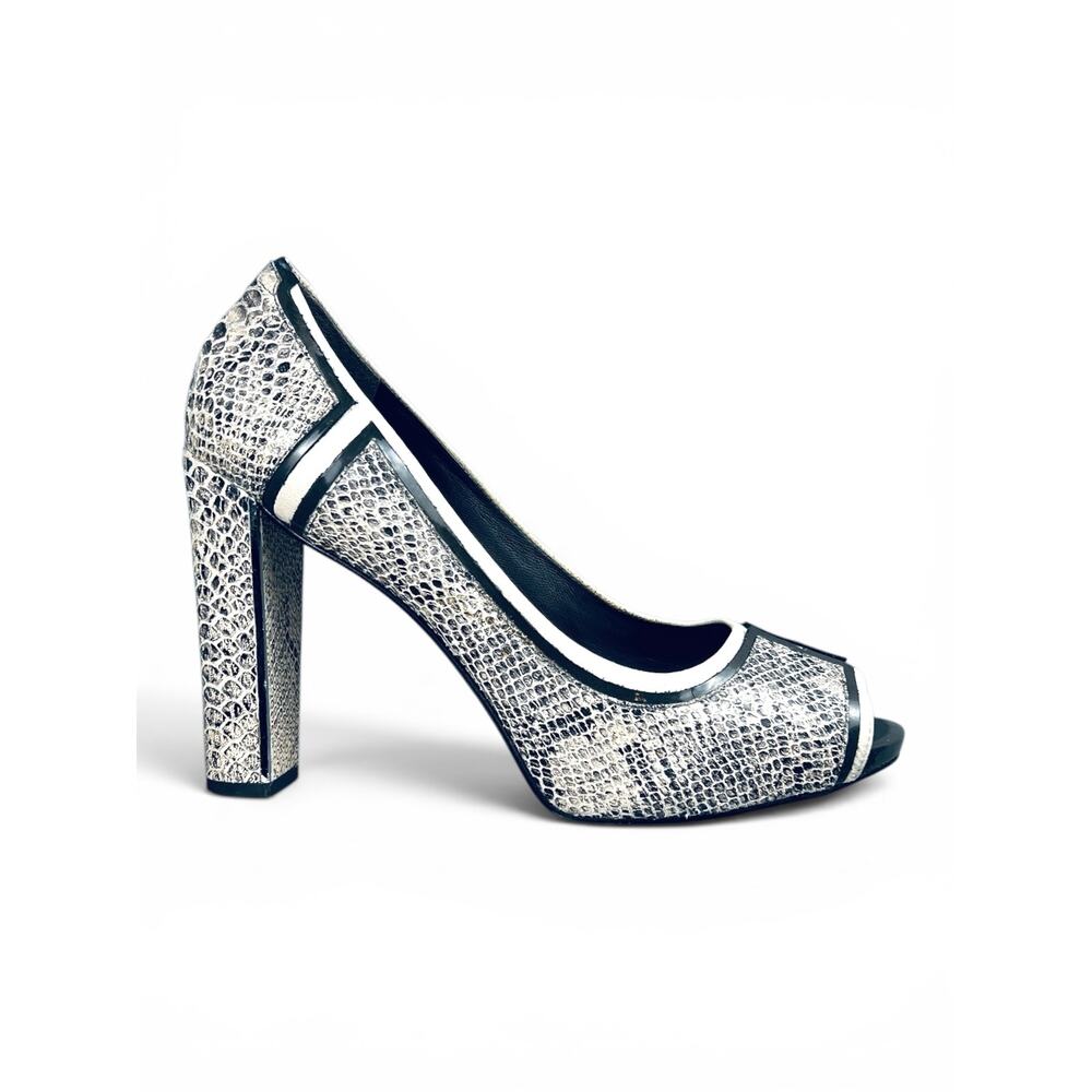 Tory Burch Matilda Pitone Rocha Snake Embossed Peep Toe Heels 9.5